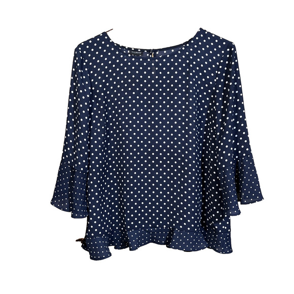 Talbots Polka Dot Bell Sleeve Blouse Top Size Large Chiffon Flowy Cottage - Picture 1 of 11